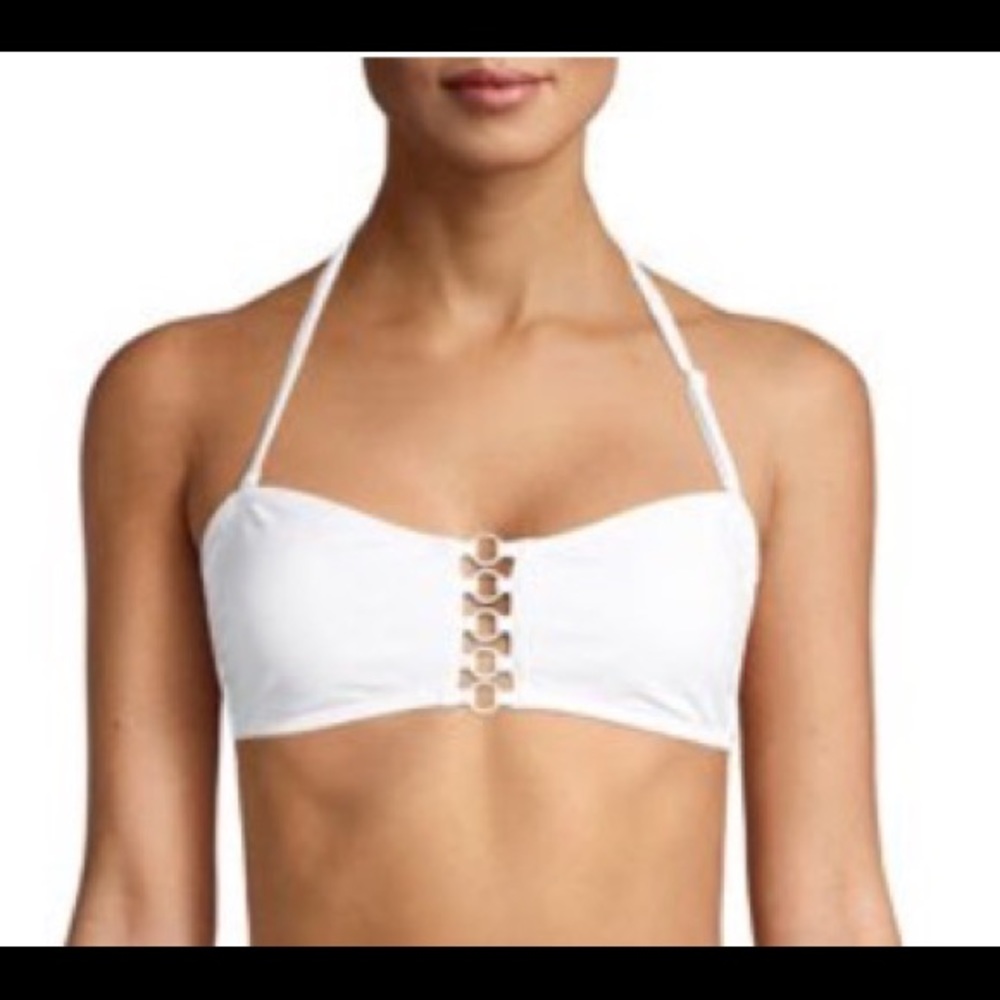 Brand New Metal Ring White Bikini Top Halter Neck Size XL